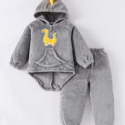 Kookie Kids Full Sleeves Hooded T-Shirt & Lounge PantSet with Dino Applique-picture-30