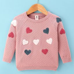 ToffyHouse Knitted Full Raglan Sleeves Heart Embroidered Pullover Sweater - Rose Gold-image-90