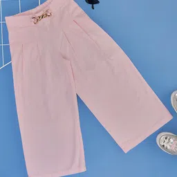 Pantaloons Junior Cotton Solid Pleated Pant - Pink-picture-28