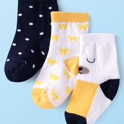 Cute Walk by Babyhug Knit Ankle Length Socks With Polka Dot & Animal Design Pack of 3 - Navy Blue White & Yellow-image-66