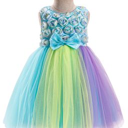 Babyhug Woven Sleeveless Fit & Flare Mesh Party Dress with Bow & Floral Applique - Purple & Light Blue-picture-18
