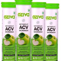 OZiva Apple Cider Vinegar Moringa To Control Cravings, Green Apple,15 fizzy tabs Pack of 4-9