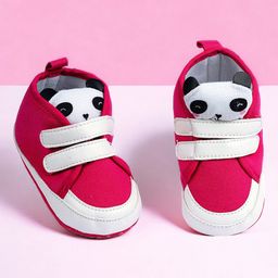 Baby Moo Panda Applique Detailed With Double Velcro Closure Anti Skid Sneakers - Pink-image-13