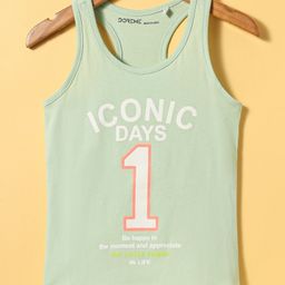 Doreme Single Jersey Knit Sleeveless Tank T-Shirt with Iconic Day Text Print - Mint-image-18