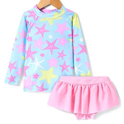 KIDLINGSS Full Sleeves Star Fish Printed Top & Panty Set - Blue & Pink-picture-46