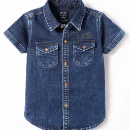 Ruff Denim Woven Half Sleeves Washed Shirt - Navy Blue-picture-12