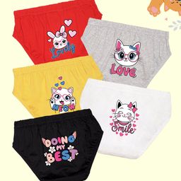 NUSYL Cotton Pack Of 5 Cat Printed Panties - Red Grey Yellow White & Black-image-73