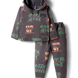 dapper dudes Dapper Dududes Full Sleeves Typography Printed Hooded Sweatshirt With Coordinating Joggers Set - Grey-picture-6