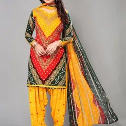 Unstitched Printed Cotton Blend Kurta & Patiyala Dress Material with Dupatta-image-110