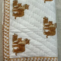 Weaves of Tradition White & Brown Tiger Printed Summer 210 GSM Cotton Single Bed Blanket-image-92