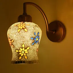 1ST TIME Multicoloured & White Printed Glass Floral Traditional Cylinder Shaped Wall Lamp-picture-43