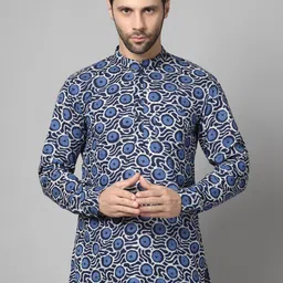 Vastraa Fusion Geometric Printed Mandarin Collar Cotton Straight Kurta-picture-57