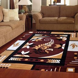 R CARPETS Coffee Brown Floral Anti-Skid Woollen Carpet-image-99