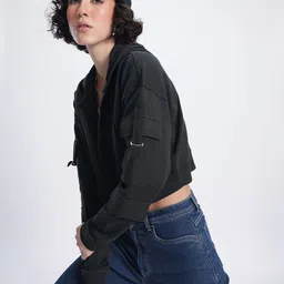 DressBerry Street Style Utility Hooded Crop Sweatshirt-image-6