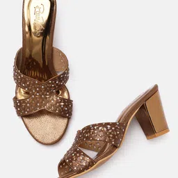 Raw Hide Gold-Toned Embellished Block Heels-28