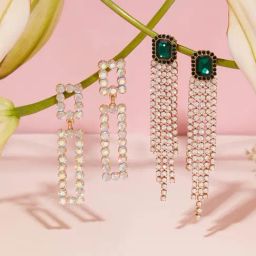 Zaveri Pearls Set of 2 Multicolor Dazzling Diamonds Contemporary Bling Drop Earrings-ZPFK18310-21