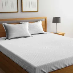 Mark Home Classic Stripes 210 TC White Bed Sheet Set-35