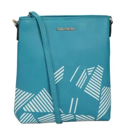 Sugarush Hawaii Turquoise & White Printed Medium Sling Handbag-4