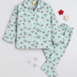The Magic Wand Kids Mint Green Cotton Printed Full Sleeves Shirt Set-image-64