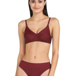 AROUSY Maroon Cotton Bra Panty Set-image-78