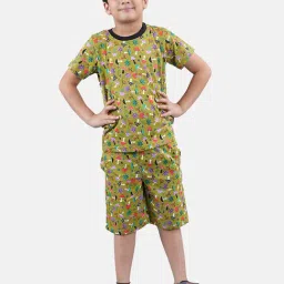 Kiddopanti Kids Olive Printed T-Shirt with Shorts-image-32