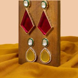 Zaveri Pearls Set of 2 Multicolor Stones Austrian Diamonds Mere Meenakari Drop Earrings-ZPFK18307-28