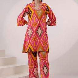 AUTUMN LANE Printed Pure Cotton Shirt Collar Top With Trousers Co-Ords Set-picture-10