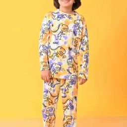 Anthrilo Kids White Cotton Printed Full Sleeves T-Shirt & Trouser-image-25