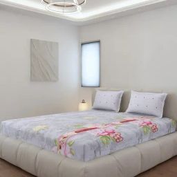 Monte Carlo Edmond Light Grey Polyester Printed 130 GSM King Bedsheet with 2 x Pillow Covers-8