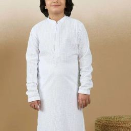 Sanwara Boys White Cotton Embroidery Full Sleeves Kurta-image-32