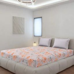 Monte Carlo Edmond Light Orange Polyester Printed 130 GSM King Bedsheet with 2 x Pillow Covers-88