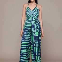 Label Ritu Kumar Blue & Green Fitted Striped Jumpsuit-picture-37