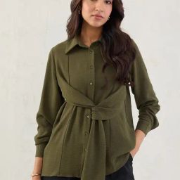 FEMMELLA Olive Relaxed Fit Solid Casual Shirt-image-23