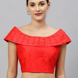 Amrutam Fab Women Red Solid Boat Neck Blouse with Embellishments-image-6