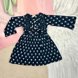 Bella Moda Kids Navy Cotton Floral Print Full Sleeves Dress-picture-29