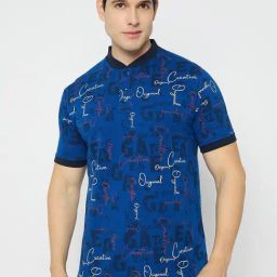 Duke Blue Slim Fit Printed Henley T-Shirt-image-96