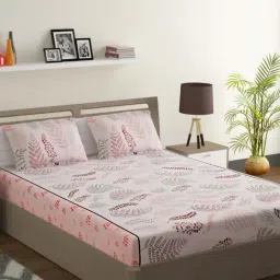 Swayam Veda Floral Pink 144 TC Cotton King Bedsheet with 2 Pillow Covers-picture-18