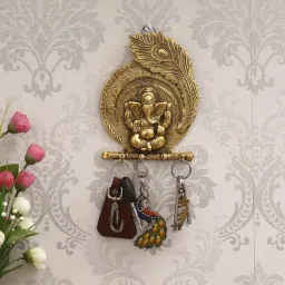eCraftIndia Golden Lord Ganesha Mor Pankh 4 Hooks Key Holder-image-7