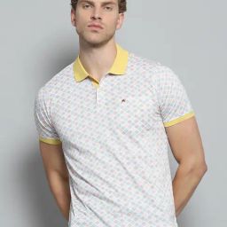 Monte Carlo Yellow Cotton Regular Fit Printed Polo T-Shirt-image-55
