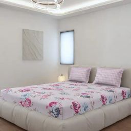 Monte Carlo Edmond Magenta Polyester Printed 130 GSM King Bedsheet with 2 x Pillow Covers-91