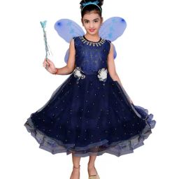 Ahhaaaa Kids Navy Embellished Dress, Wings, Hair Band with Fairy Stick-image-51