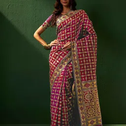 DIVASTRI Woven Design Ethnic Motifs Zari Designer Banarasi Saree-image-57