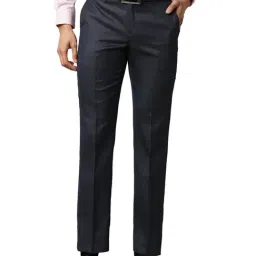 Park Avenue Navy Regular Fit Flat Front Trousers-image-82