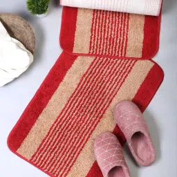 HOSTA HOMES Red & Beige Cotton Anti-Skid Door Mats - Set of 2-31