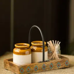 ExclusiveLane Old Fashioned Martaban' Salt & Pepper Shaker Set With Toothpick Holder & Tray (110 ML)-picture-12