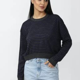 Forever 21 Grey & Navy Striped Sweater-image-45