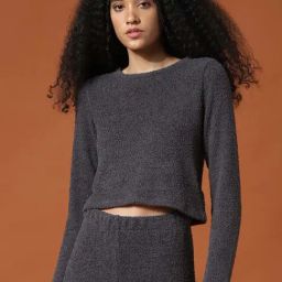 Only Grey Round Neck Self Design Crop Top-image-61
