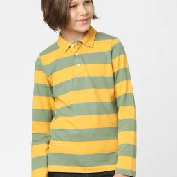 Jack & Jones Junior Boys Yellow & Green Striped Full Sleeves Polo T-Shirt-image-64