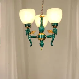 FOS LIGHTING White & Green Aluminium 3-In-1 Pegasus Seahorse Chandelier With Glass Shade-image-25