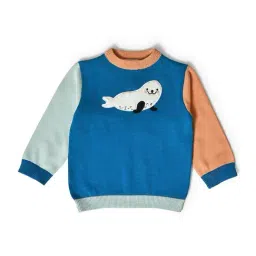 MiArcus Kids Blue & Beige Cotton Applique Full Sleeves Sweater-image-56